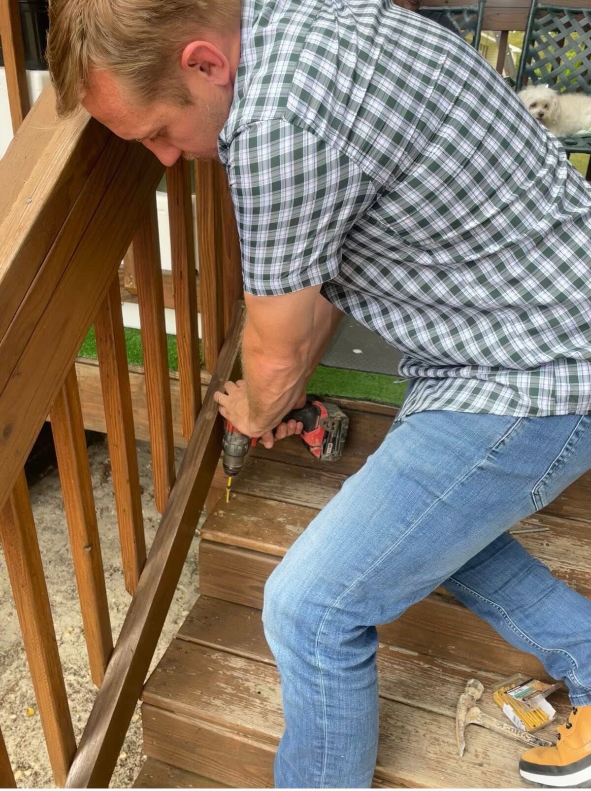 Colby Watson building a deck